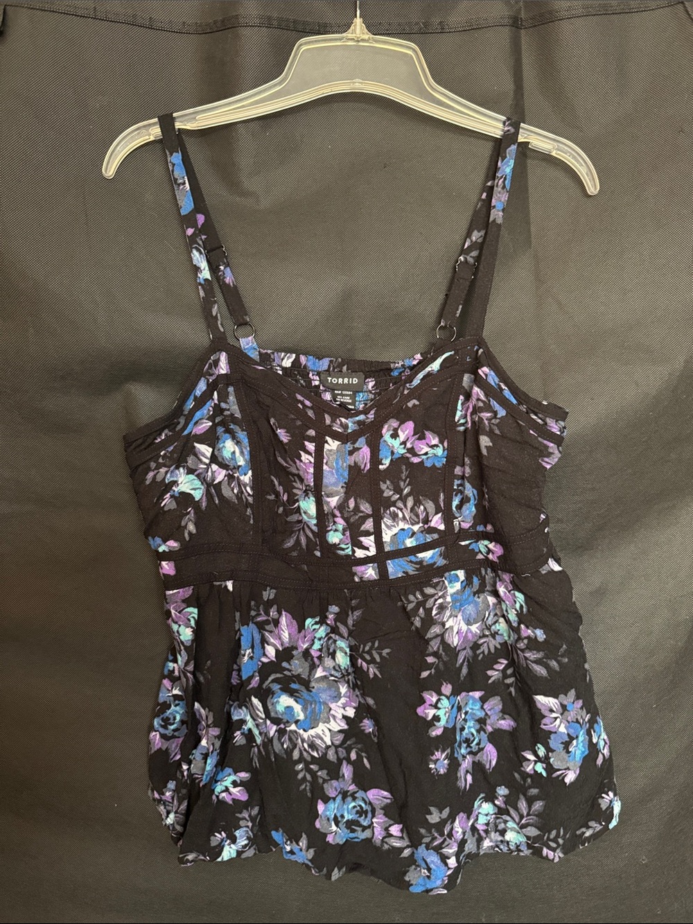 torrid Black Floral Lace-Trim Camisole - Blue & Purple Flowers